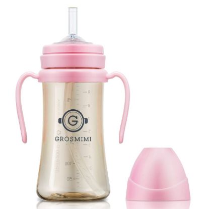 Picture of GROSMIMI Spill Proof no Spill Magic Sippy Cup with Straw with Handle for Baby and Toddlers, Customizable, PPSU, BPA Free 10 oz (Pink)