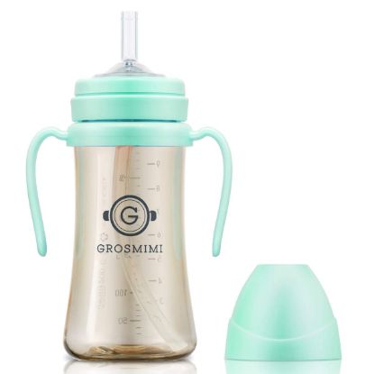 Picture of GROSMIMI Spill Proof no Spill Magic Sippy Cup with Straw with Handle for Baby and Toddlers, Customizable, PPSU, BPA Free 10 oz (Aqua green)