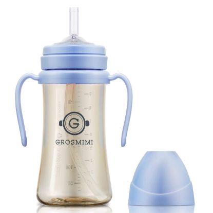 Picture of GROSMIMI Spill Proof no Spill Magic Sippy Cup with Straw with Handle for Baby and Toddlers, Customizable, PPSU, BPA Free 10 oz (Sky blue)
