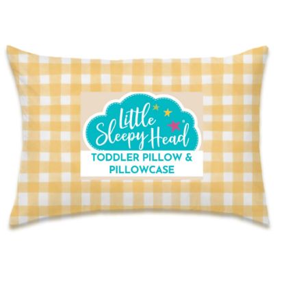 Picture of Toddler Pillow with Pillowcase 13x18 - Kids Pillow for Sleeping - Toddler Pillow - Better Neck Support Ergonomic Pillow and Toddler Pillowcase - Best Pillows for Kids (Gingham Yellow)