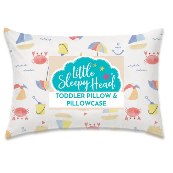 Picture of Toddler Pillow with Pillowcase 13x18, Kids Pillow for Sleeping, Toddler Pillow 2 Year Old, Better Neck Support Ergonomic Pillow and Toddler Pillowcase, Best Pillows for Kids (Beach Days)