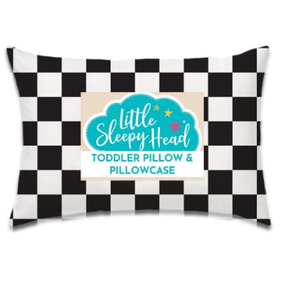 Picture of Toddler Pillow with Pillowcase 13x18, Kids Pillow for Sleeping, Toddler Pillow 2 Year Old, Better Neck Support Ergonomic Pillow and Toddler Pillowcase, Best Pillows for Kids (Checkers Black)