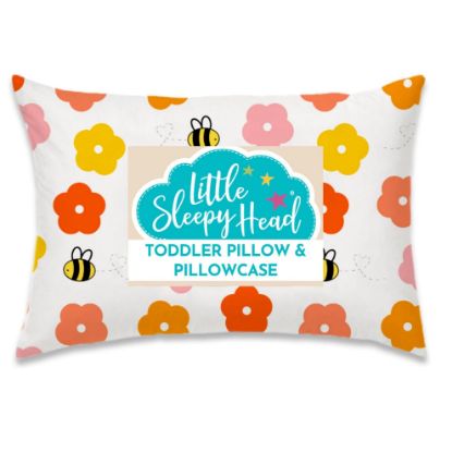 Picture of Toddler Pillow with Pillowcase 13x18, Kids Pillow for Sleeping, Toddler Pillow 2 Year Old, Better Neck Support Ergonomic Pillow and Toddler Pillowcase, Best Pillows for Kids (Bee Happy)