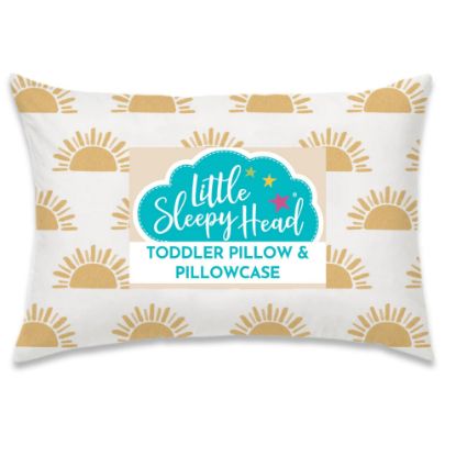 Picture of Little Sleepy Head Toddler Pillow with Pillowcase 13x18 - Kids Pillow for Sleeping - Better Neck Support Ergonomic Pillow and Toddler Pillowcase - Best Pillows for Kids (Sunshines)