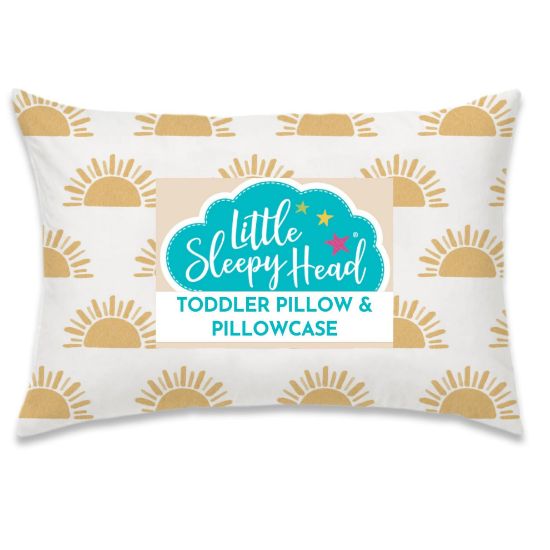Picture of Little Sleepy Head Toddler Pillow with Pillowcase 13x18 - Kids Pillow for Sleeping - Better Neck Support Ergonomic Pillow and Toddler Pillowcase - Best Pillows for Kids (Sunshines)