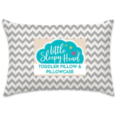 Picture of Little Sleepy Head Toddler Pillow with Pillowcase 13x18 - Kids Pillow for Sleeping - Better Neck Support Ergonomic Pillow and Toddler Pillowcase - Best Pillows for Kids (Chevron Gray)