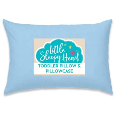 Picture of Little Sleepy Head Toddler Pillow with Pillowcase 13x18, Kids Pillow for Sleeping, Toddler Pillow 2 Year Old, Better Neck Support Ergonomic Pillow and Toddler Pillowcase, Best Pillows for Kids (Blue)