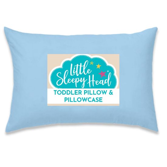 Picture of Little Sleepy Head Toddler Pillow with Pillowcase 13x18, Kids Pillow for Sleeping, Toddler Pillow 2 Year Old, Better Neck Support Ergonomic Pillow and Toddler Pillowcase, Best Pillows for Kids (Blue)