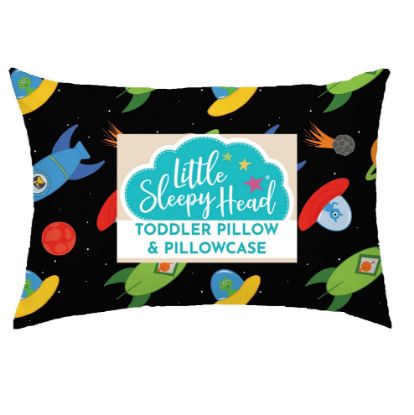 Picture of Toddler Pillow with Pillowcase 13x18 - Kids Pillow for Sleeping - Toddler Pillow - Better Neck Support Ergonomic Pillow and Toddler Pillowcase - Best Pillows for Kids (Space 'N Rockets)