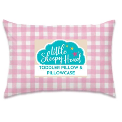 Picture of Toddler Pillow with Pillowcase 13x18 - Kids Pillow for Sleeping - Toddler Pillow - Better Neck Support Ergonomic Pillow and Toddler Pillowcase - Best Pillows for Kids (Gingham Pink)