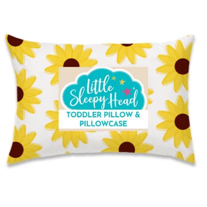 Picture of Little Sleepy Head Toddler Pillow with Pillowcase 13x18 - Kids Pillow for Sleeping - Toddler Pillow - Better Neck Support Ergonomic Pillow and Toddler Pillowcase - Best Pillows for Kids (Sunflowers)