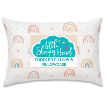 Picture of Little Sleepy Head Toddler Pillow with Pillowcase 13x18 - Kids Pillow for Sleeping - Toddler Pillow - Better Neck Support Ergonomic Pillow and Toddler Pillowcase - Best Pillows for Kids (Rainbows)