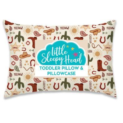 Picture of Little Sleepy Head Toddler Pillow with Pillowcase 13x18 - Kids Pillow for Sleeping - Toddler Pillow - Better Neck Support Ergonomic Pillow and Toddler Pillowcase - Best Pillows for Kids (Giddyup)