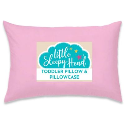 Picture of Little Sleepy Head Toddler Pillow with Pillowcase 13x18, Kids Pillow for Sleeping, Toddler Pillow 2 Year Old, Better Neck Support Ergonomic Pillow and Toddler Pillowcase, Best Pillows for Kids (Pink)