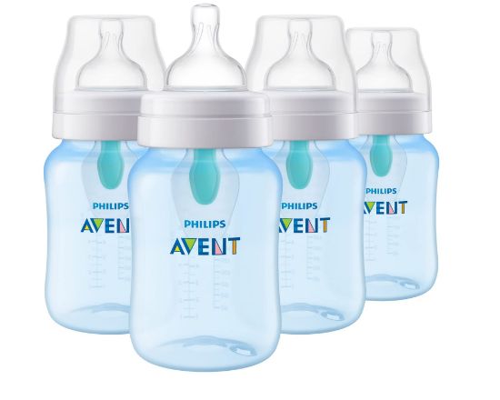 Picture of Philips Avent Anti-Colic Bottle with AirFree Vent, 9oz, with Flow 2 Nipples, 1m+, 4pk, Blue, SCY703/24