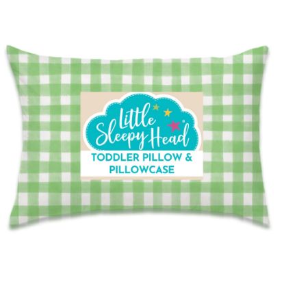 Picture of Toddler Pillow with Pillowcase 13x18, Kids Pillow for Sleeping, Toddler Pillow 2 Year Old, Better Neck Support Ergonomic Pillow and Toddler Pillowcase, Best Pillows for Kids (Gingham Green)