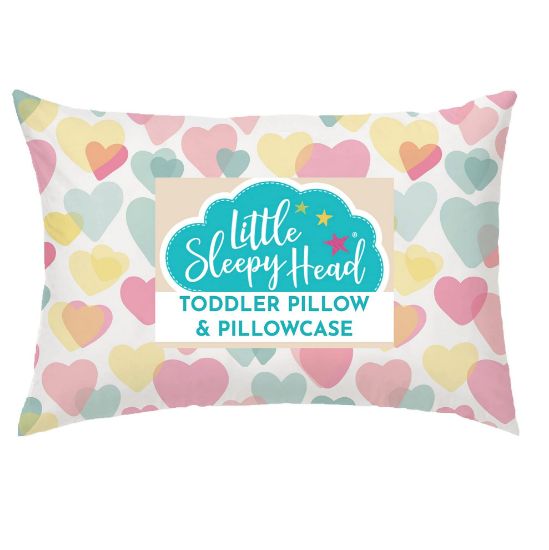 Picture of Little Sleepy Head Toddler Pillow with Pillowcase 13x18 - Kids Pillow for Sleeping - Toddler Pillow - Better Neck Support Ergonomic Pillow and Toddler Pillowcase - Best Pillows for Kids (Hearts)