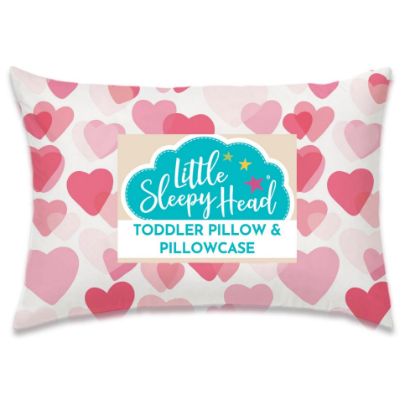 Picture of Toddler Pillow with Pillowcase 13x18, Kids Pillow for Sleeping, Toddler Pillow 2 Year Old, Better Neck Support Ergonomic Pillow and Toddler Pillowcase, Best Pillows for Kids (Hearts Pink)