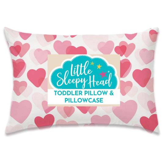 Picture of Toddler Pillow with Pillowcase 13x18, Kids Pillow for Sleeping, Toddler Pillow 2 Year Old, Better Neck Support Ergonomic Pillow and Toddler Pillowcase, Best Pillows for Kids (Hearts Pink)