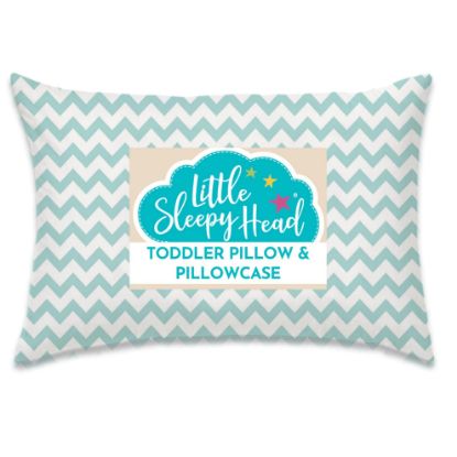 Picture of Toddler Pillow with Pillowcase 13x18, Kids Pillow for Sleeping, Toddler Pillow 2 Year Old, Better Neck Support Ergonomic Pillow and Toddler Pillowcase, Best Pillows for Kids (Chevron Teal)