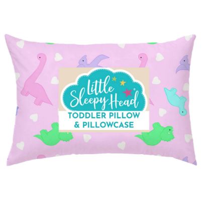 Picture of Toddler Pillow with Pillowcase 13x18 - Kids Pillow for Sleeping - Toddler Pillow - Better Neck Support Ergonomic Pillow and Toddler Pillowcase - Best Pillows for Kids (Dinosaurs Pink)