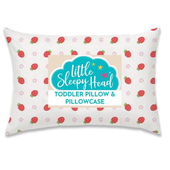 Picture of Toddler Pillow with Pillowcase 13x18, Kids Pillow for Sleeping, Toddler Pillow 2 Year Old, Better Neck Support Ergonomic Pillow and Toddler Pillowcase, Best Pillows for Kids (Strawberries)