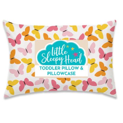 Picture of Toddler Pillow with Pillowcase 13x18, Kids Pillow for Sleeping, Toddler Pillow 2 Year Old, Better Neck Support Ergonomic Pillow and Toddler Pillowcase, Best Pillows for Kids (Butterflies)