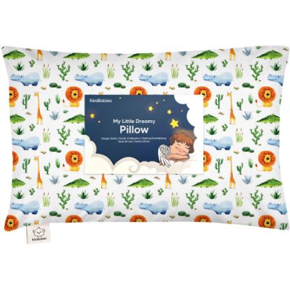 Picture of Toddler Pillow with Pillowcase - 13x18 My Little Dreamy Kids Travel Bed Pillows for Sleeping, Organic Cotton Small Pillowcase, Soft & Breathable, Machine Washable, Toddlers 2-5 Years Old (Zoo)