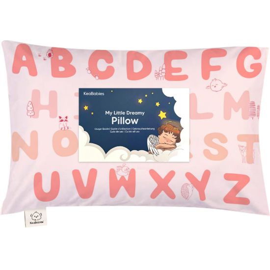 Picture of Toddler Pillow with Pillowcase - 13x18 My Little Dreamy Kids Travel Bed Pillows for Sleeping, Organic Cotton Small Pillowcase, Soft & Breathable, Machine Washable,Toddlers 2-5 years old(KeaABC Sakura)