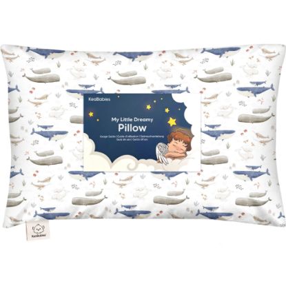 Picture of Toddler Pillow with Pillowcase - 13x18 My Little Dreamy Kids Travel Bed Pillows for Sleeping, Organic Cotton Small Pillowcase, Soft & Breathable, Machine Washable, Toddlers 2-5 Years Old (Marine)