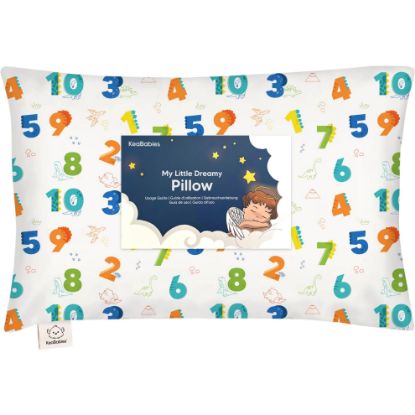 Picture of Toddler Pillow with Pillowcase - 13x18 My Little Dreamy Kids Travel Bed Pillows for Sleeping, Organic Cotton Small Pillowcase, Soft & Breathable, Machine Washable, Toddlers 2-5 Years Old (Dino123)