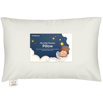 Picture of Toddler Pillow with Pillowcase - 13x18 My Little Dreamy Kids Travel Bed Pillows for Sleeping, Organic Cotton Small Pillowcase, Soft & Breathable, Machine Washable, Toddlers 2-5 Years Old (Pearl Gray)