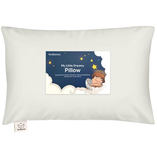 Picture of Toddler Pillow with Pillowcase - 13x18 My Little Dreamy Kids Travel Bed Pillows for Sleeping, Organic Cotton Small Pillowcase, Soft & Breathable, Machine Washable, Toddlers 2-5 Years Old (Pearl Gray)