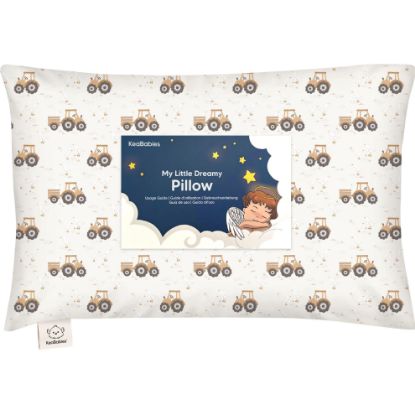Picture of Toddler Pillow with Pillowcase - 13x18 My Little Dreamy Kids Travel Bed Pillows for Sleeping, Organic Cotton Small Pillowcase, Soft & Breathable, Machine Washable, Toddlers 2-5 Years Old (Tractor)