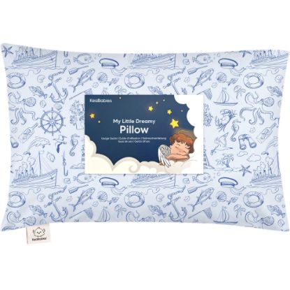 Picture of Toddler Pillow with Pillowcase - 13x18 My Little Dreamy Kids Travel Bed Pillows for Sleeping, Organic Cotton Small Pillowcase, Soft & Breathable, Machine Washable, Toddlers 2-5 Years Old (Nautical)