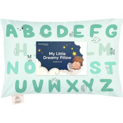 Picture of Toddler Pillow with Pillowcase - 13x18 My Little Dreamy Kids Travel Bed Pillows for Sleeping, Organic Cotton Small Pillowcase, Soft & Breathable, Machine Washable, Toddlers 2-5 years old (KeaABC Mint)