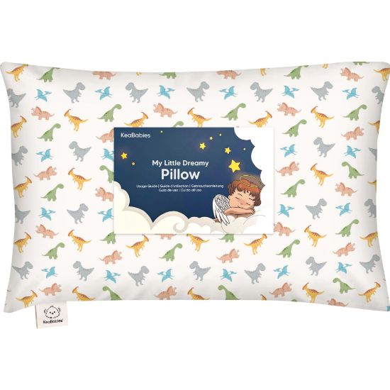 Picture of Toddler Pillow with Pillowcase - 13x18 My Little Dreamy Kids Travel Bed Pillows for Sleeping, Organic Cotton Small Pillowcase, Soft & Breathable, Machine Washable, Toddlers 2-5 Years Old (Roarsome)