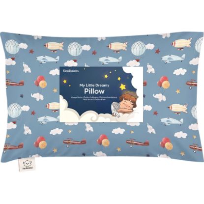 Picture of Toddler Pillow with Pillowcase - 13x18 My Little Dreamy Kids Travel Bed Pillows for Sleeping, Organic Cotton Small Pillowcase, Soft & Breathable, Machine Washable, Toddlers 2-5 Years Old (Up & Away)