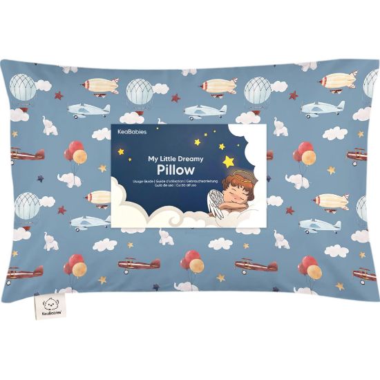 Picture of Toddler Pillow with Pillowcase - 13x18 My Little Dreamy Kids Travel Bed Pillows for Sleeping, Organic Cotton Small Pillowcase, Soft & Breathable, Machine Washable, Toddlers 2-5 Years Old (Up & Away)