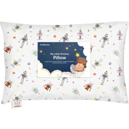 Picture of Toddler Pillow with Pillowcase - 13x18 My Little Dreamy Kids Travel Bed Pillows for Sleeping, Organic Cotton Small Pillowcase, Soft & Breathable, Machine Washable, Toddlers 2-5 Years Old (Robo Pals)