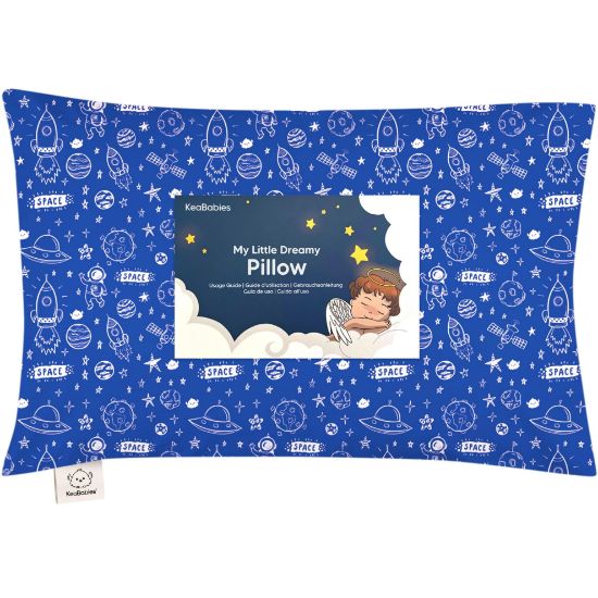 Picture of Toddler Pillow with Pillowcase - 13x18 My Little Dreamy Kids Travel Bed Pillows for Sleeping, Organic Cotton Small Pillowcase, Soft & Breathable, Machine Washable,Toddlers 2-5 Years Old(Off to Space)