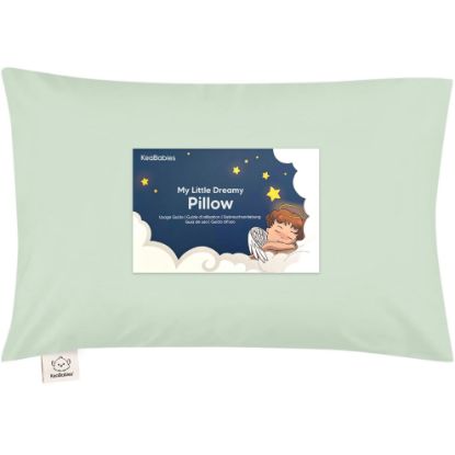 Picture of Toddler Pillow with Pillowcase - 13x18 My Little Dreamy Kids Travel Bed Pillows for Sleeping, Organic Cotton Small Pillowcase, Soft & Breathable, Machine Washable, Toddlers 2-5 Years Old (Sage)