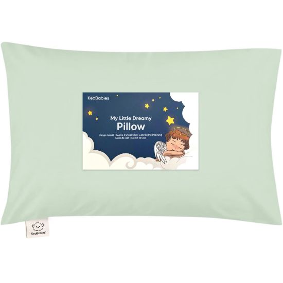 Picture of Toddler Pillow with Pillowcase - 13x18 My Little Dreamy Kids Travel Bed Pillows for Sleeping, Organic Cotton Small Pillowcase, Soft & Breathable, Machine Washable, Toddlers 2-5 Years Old (Sage)