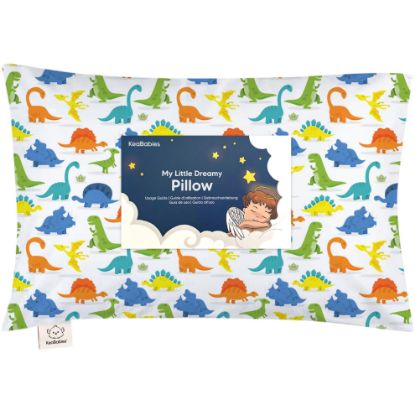 Picture of Toddler Pillow with Pillowcase - 13x18 My Little Dreamy Kids Travel Bed Pillows for Sleeping, Organic Cotton Small Pillowcase, Soft & Breathable, Machine Washable, Toddlers 2-5 Years Old (Happy Dino)