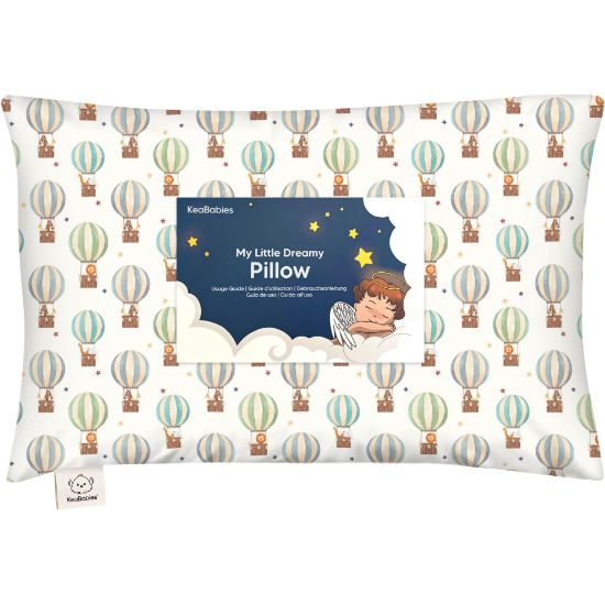 Picture of Toddler Pillow with Pillowcase - 13x18 My Little Dreamy Kids Travel Bed Pillows for Sleeping, Organic Cotton Small Pillowcase, Soft & Breathable, Machine Washable, Toddlers 2-5 (Hot Air Balloon)