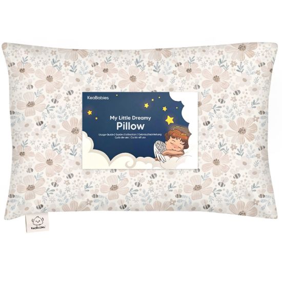 Picture of Toddler Pillow with Pillowcase - 13x18 My Little Dreamy Kids Travel Bed Pillows for Sleeping, Organic Cotton Small Pillowcase, Soft & Breathable, Machine Washable, Toddlers 2-5 Years Old (Flora Vale)