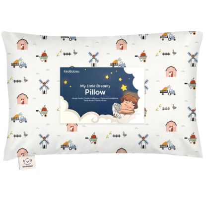 Picture of Toddler Pillow with Pillowcase - 13x18 My Little Dreamy Kids Travel Bed Pillows for Sleeping, Organic Cotton Small Pillowcase, Soft & Breathable, Machine Washable, Toddlers 2-5 Years Old (Barn)