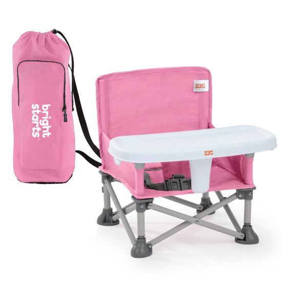 Picture of Bright Starts Pop 'N Sit Portable Booster, Indoor/Outdoor Use, Floor Seat with Feeding Tray, Pink, 6 Mos - 3 Yrs