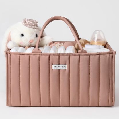 Picture of Blissful Diary Baby Diaper Caddy Organizer, Stylish Storage Basket for Newborn Essentials and Diaper Station, Gift for Baby Shower and Registry Must-Have, Blush Pink