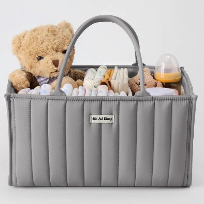 Picture of Blissful Diary Baby Diaper Caddy Organizer, Stylish Storage Basket for Newborn Essentials and Diaper Station, Gift for Baby Shower and Registry Must-Have, Light Gray